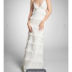Sachin + Babi Nina Gown- Cream and White Tiered Ruffled Gown